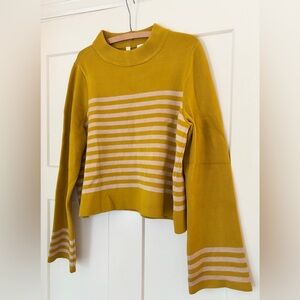 Moth by Anthropologie mustard yellow striped mock turtleneck sweater